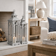 Set Of Three Wooden Lanterns With Archway Design – image 1