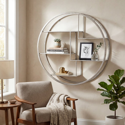 Large Circular Silver Wall Hanging Multi Shelf – image 1