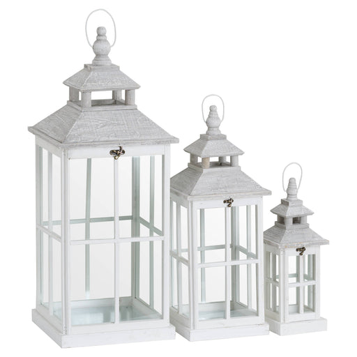 Set Of 3 White Window Style Lanterns With Open Top – image 1