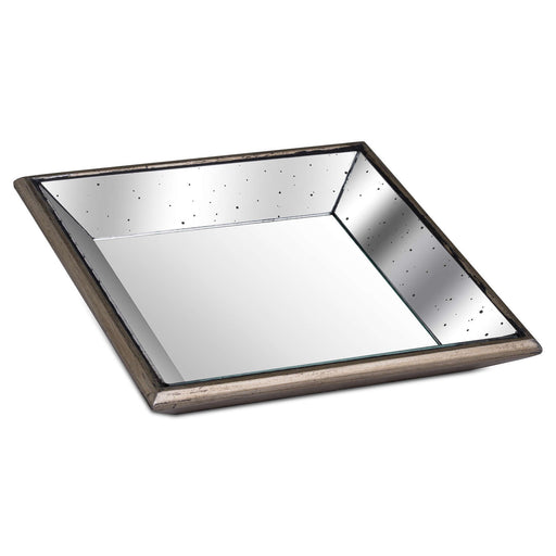 Astor Distressed Mirrored Square Tray W/Wooden Detailing Sml – image 1