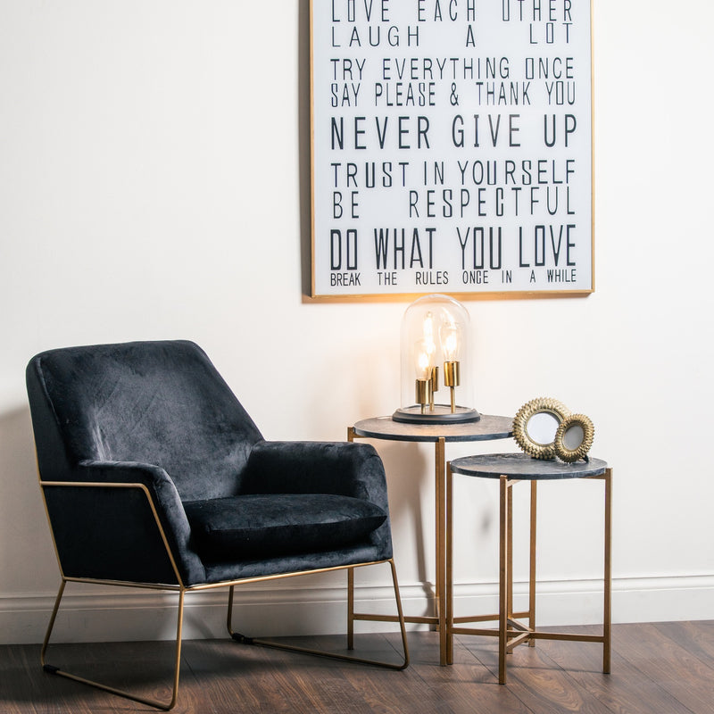 Set Of 2 Gold And Black Marble Tables – image 1