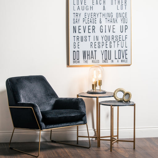 Set Of 2 Gold And Black Marble Tables – image 1