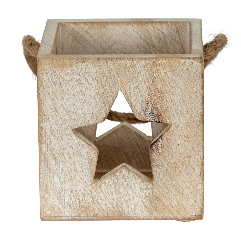 Washed Wood Star Tealight Candle Holder – image 2