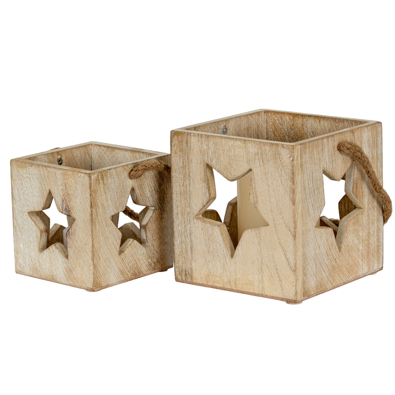 Washed Wood Star Tealight Candle Holder – image 4