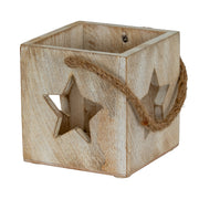 Washed Wood Star Tealight Candle Holder – image 1