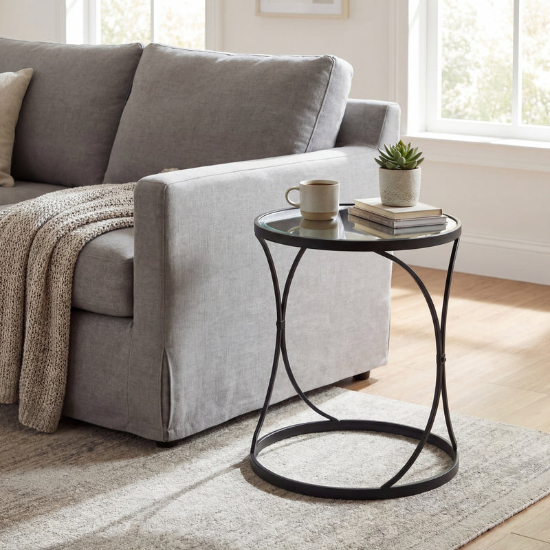 Concaved Set Of Two Black Mirrored Side Tables – image 1