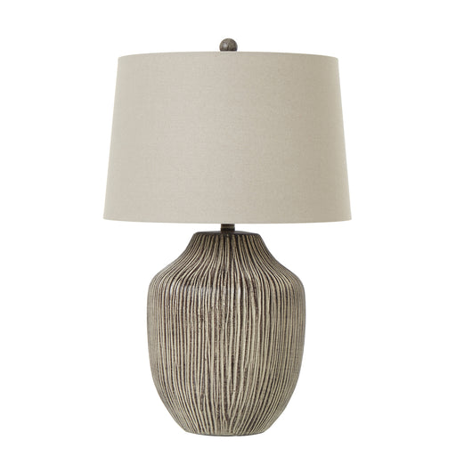Ochre Carved Textured Table Lamp With Linen Shade – image 2