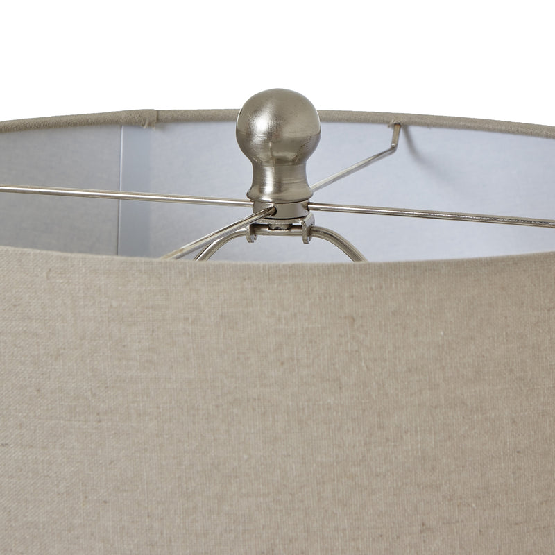 White Beaded Ceramic Lamp With Linen Shade – image 2