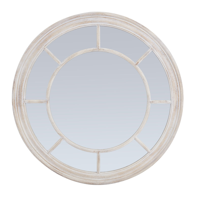 Washed Wood Framed Round Mirror – image 1