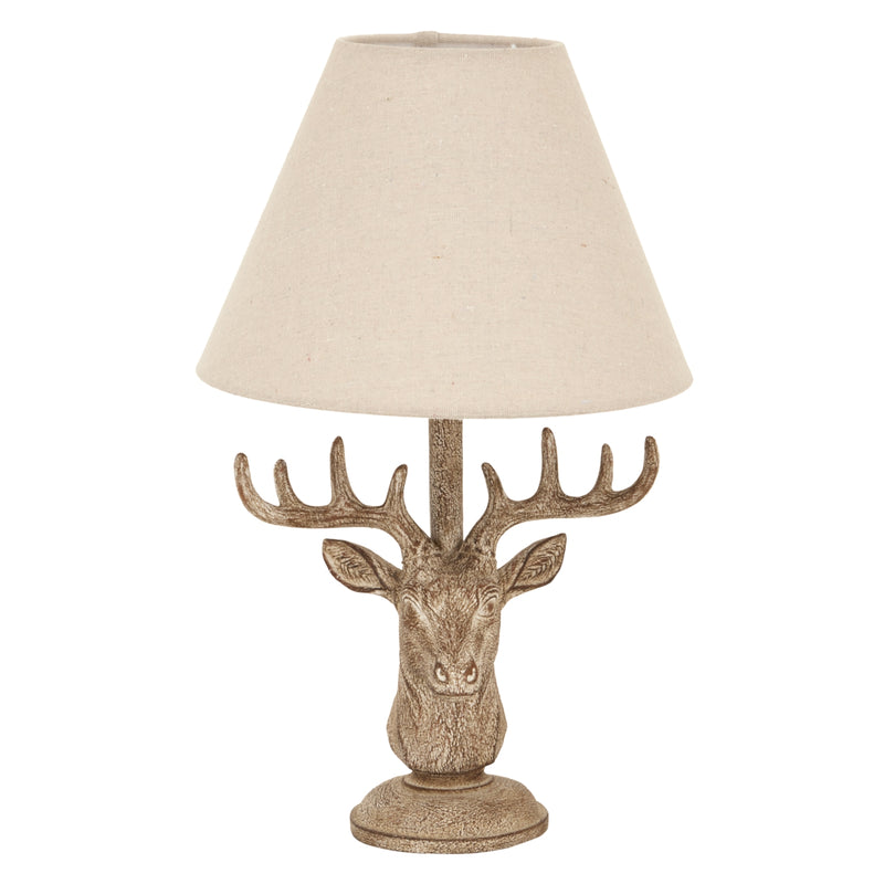 Stonewashed Stag Head Table Lamp With Linen Shade – image 1