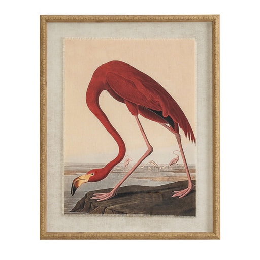 Flora & Fauna Collection Flamingo On Linen In Beaded Frame – image 1