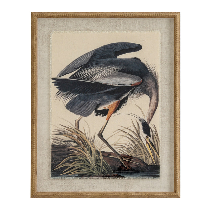 Flora & Fauna Collection Heron On Linen In Beaded Frame – image 1