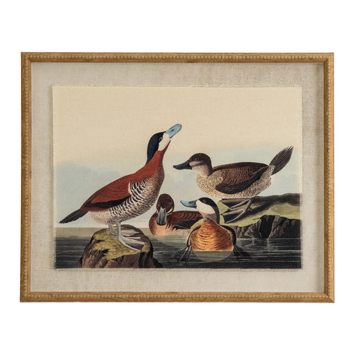 Flora & Fauna Collection Ducks On Linen In Beaded Frame – image 1