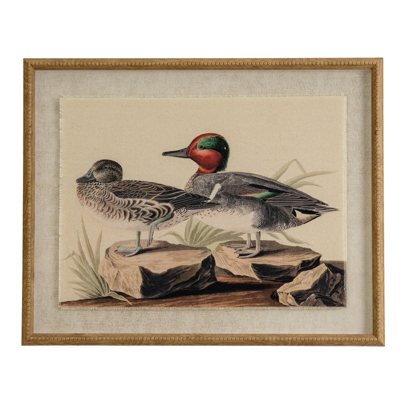 Flora & Fauna Collection Teals On Linen In Beaded Frame – image 1