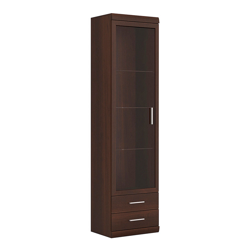 Imperial Tall Glazed 1 Door 2 Drawer Narrow Cabinet in Dark Mahogany Melamine – image 1