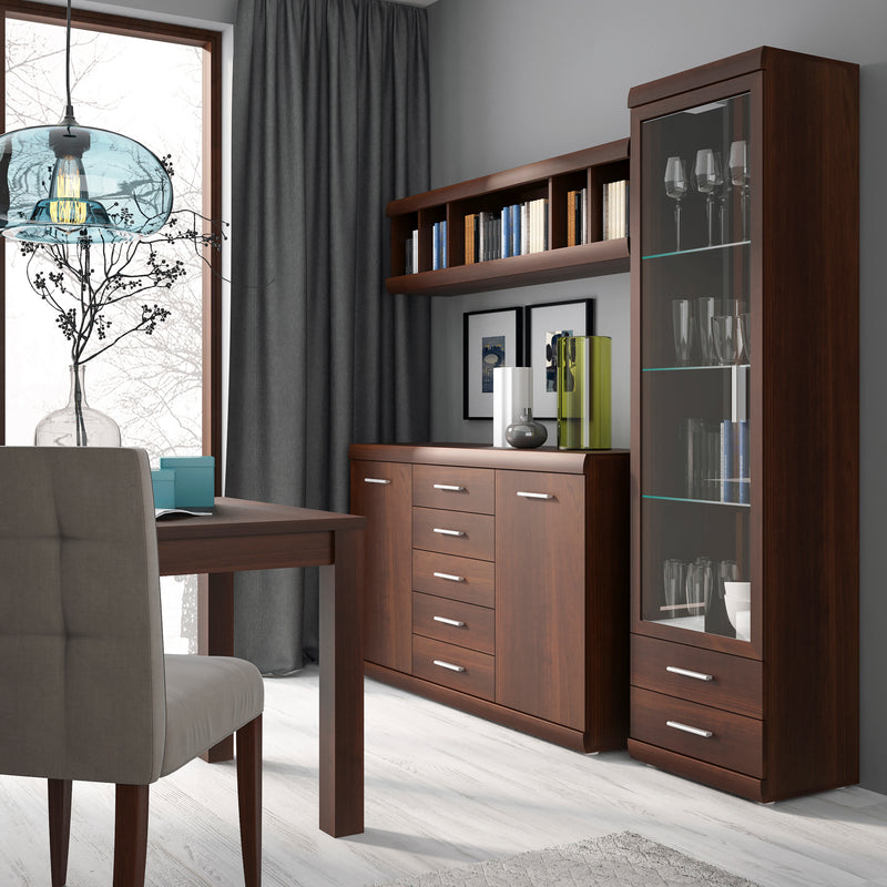 Imperial Tall Glazed 1 Door 2 Drawer Narrow Cabinet in Dark Mahogany Melamine – image 4