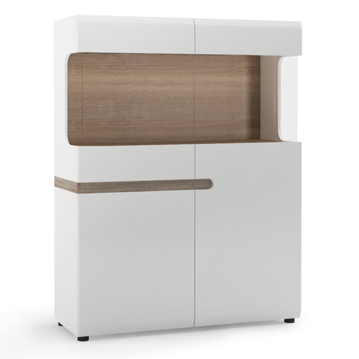 Chelsea Living Low Display Cabinet 109cm Wide in White with a Truffle Oak Trim – image 1
