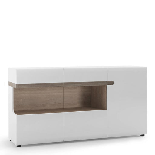 Chelsea Living 3 Door Glazed Sideboard in White with a Truffle Oak Trim – image 1