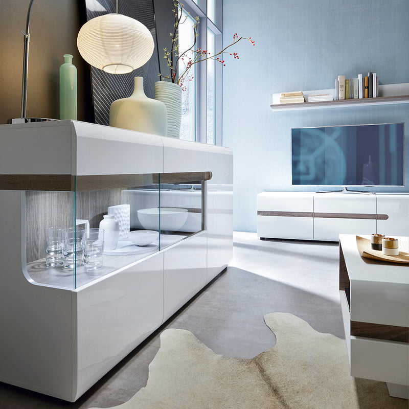Chelsea Living 3 Door Glazed Sideboard in White with a Truffle Oak Trim – image 3