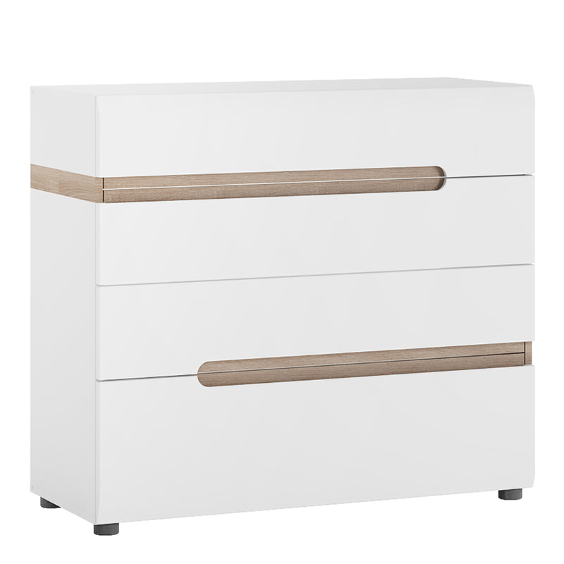 Chelsea Bedroom 4 Drawer Chest in White with a Truffle Oak Trim – image 1