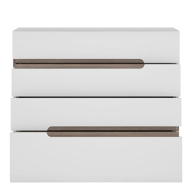 Chelsea Bedroom 4 Drawer Chest in White with a Truffle Oak Trim – image 2