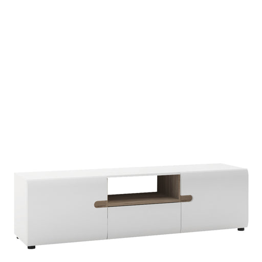 Chelsea Living Wide TV Unit in White with a Truffle Oak Trim – image 1