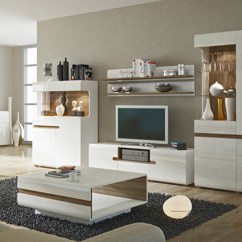 Chelsea Living Wide TV Unit in White with a Truffle Oak Trim – image 4