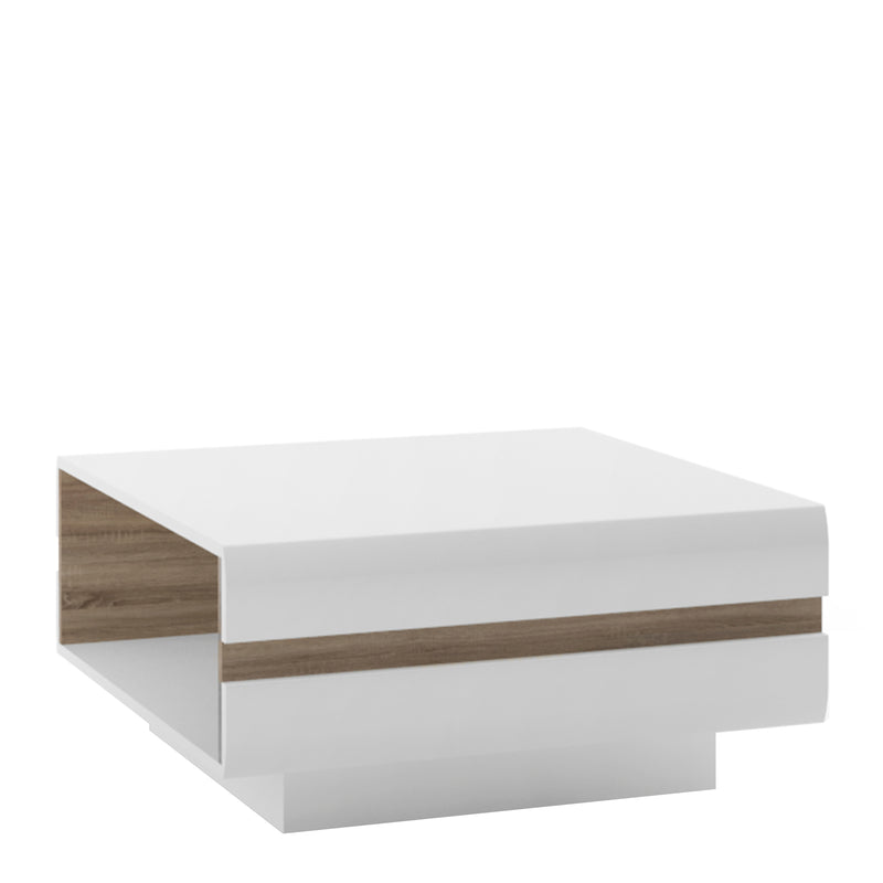 Chelsea Living Small Designer Coffee Table in White with a Truffle Oak Trim – image 1
