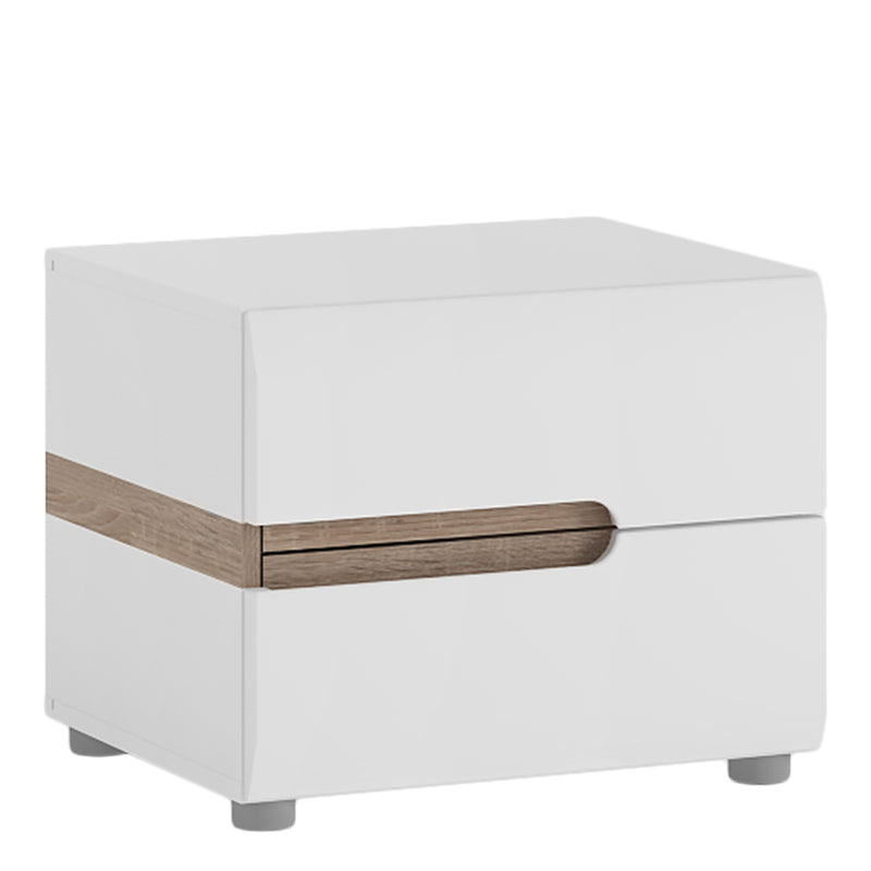 Chelsea Bedroom 2 Drawer Bedside in White with a Truffle Oak Trim – image 1