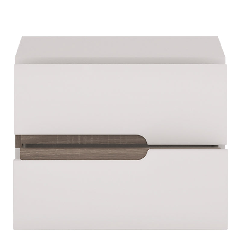 Chelsea Bedroom 2 Drawer Bedside in White with a Truffle Oak Trim – image 2