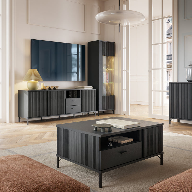 Lusaka Coffee Table 2 Door 1 Drawer in Black Graphite – image 4