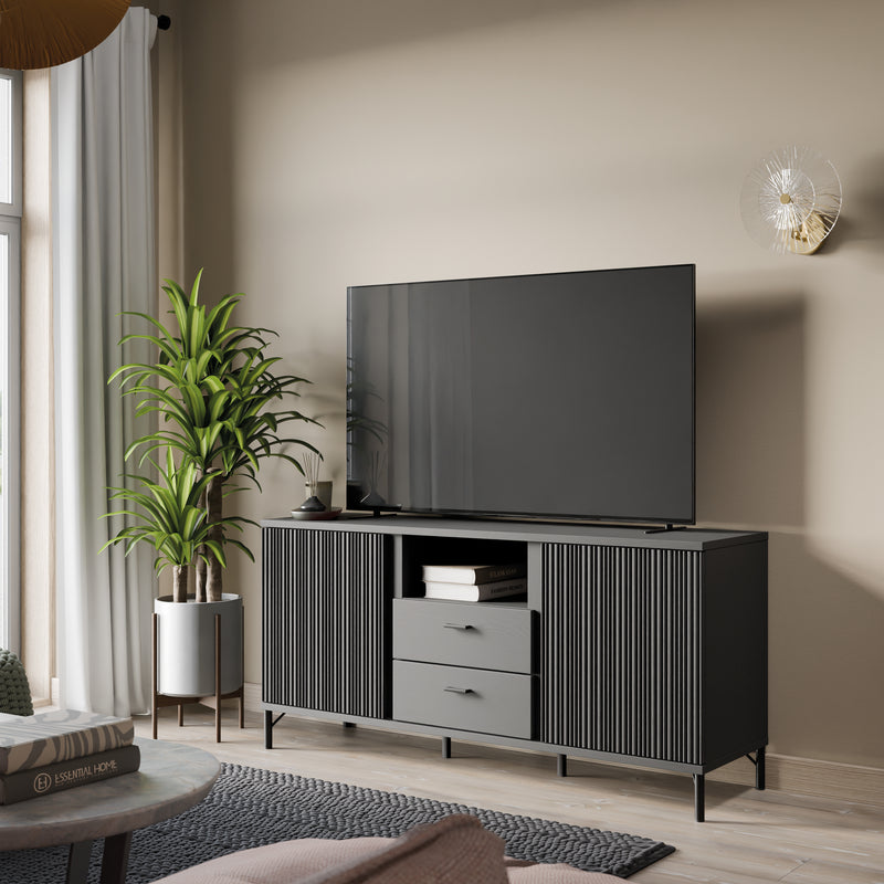Lusaka TV Cabinet 2 Door 2 Drawer in Black Graphite – image 4