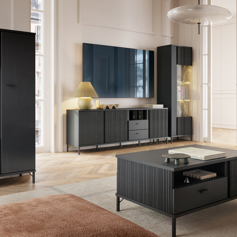 Lusaka TV Cabinet 3 Door 2 Drawer in Black Graphite – image 4