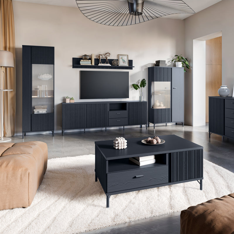 Lusaka TV Cabinet 3 Door 2 Drawer in Black Graphite – image 5