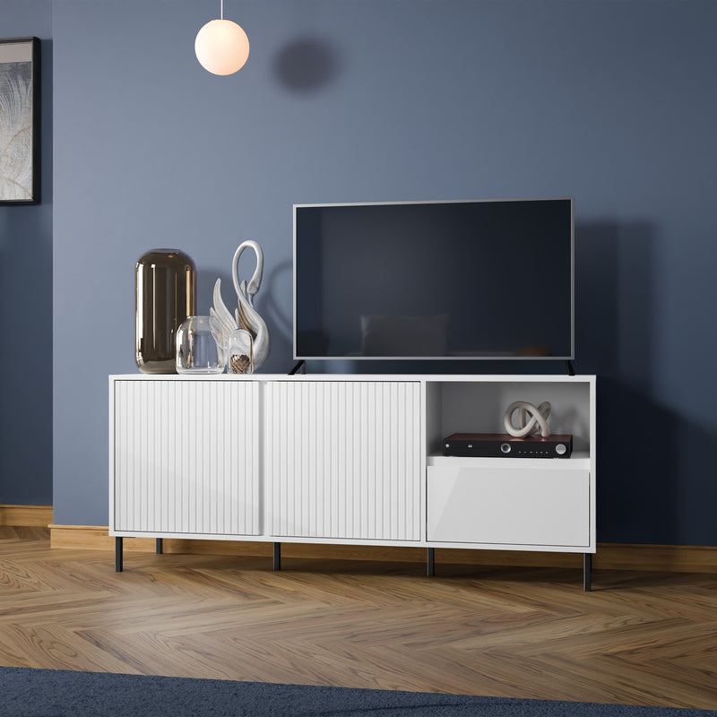 Avenale Wide TV Cabinet 2 Door 1 Drawer in Alpine White High Gloss – image 4