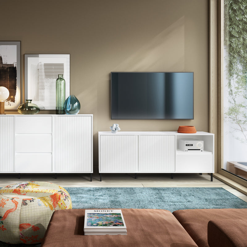 Avenale Wide TV Cabinet 2 Door 1 Drawer in Alpine White High Gloss – image 5
