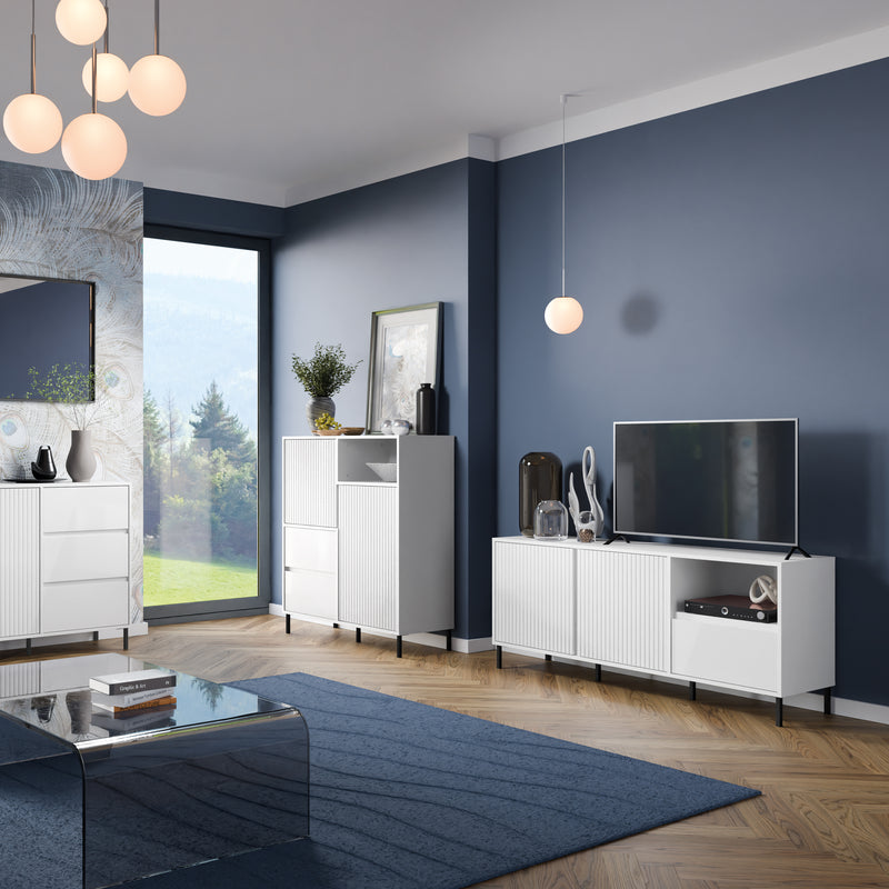 Avenale Wide TV Cabinet 2 Door 1 Drawer in Alpine White High Gloss – image 6