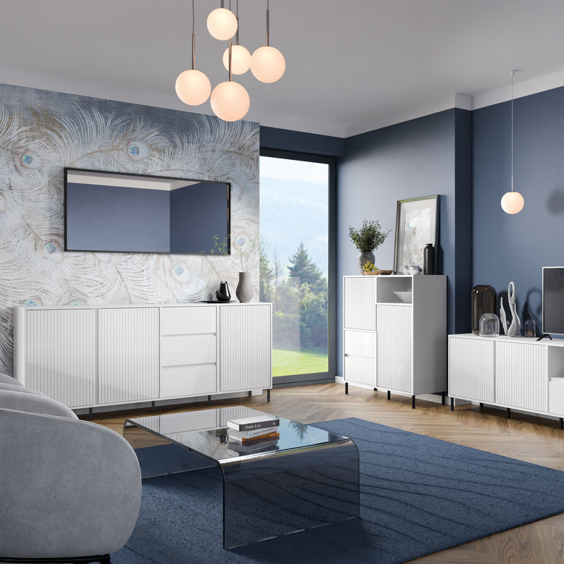 Avenale Sideboard 3 Door 3 Drawer in Alpine White High Gloss – image 7