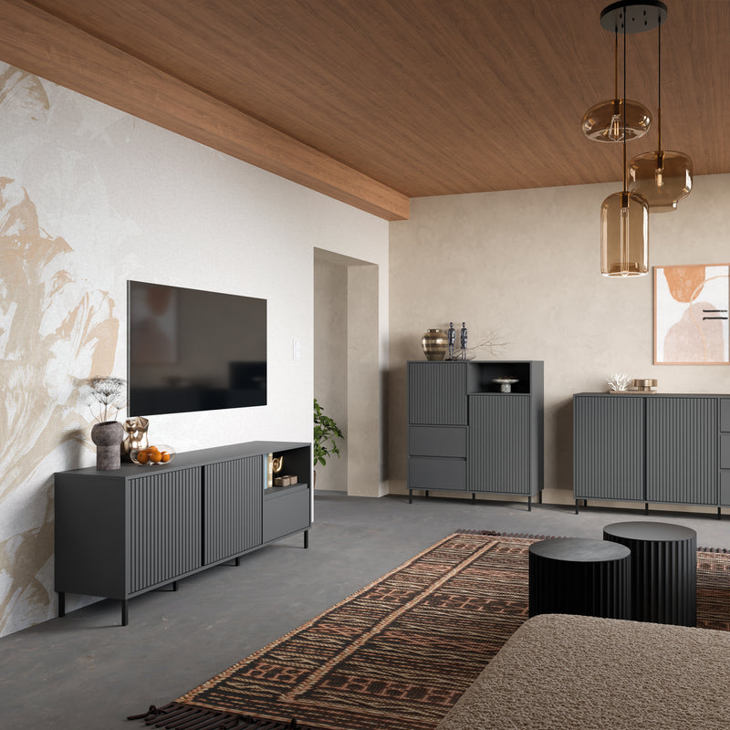 Avenale Wide TV Cabinet 2 Door 1 Drawer in Anthracite – image 6