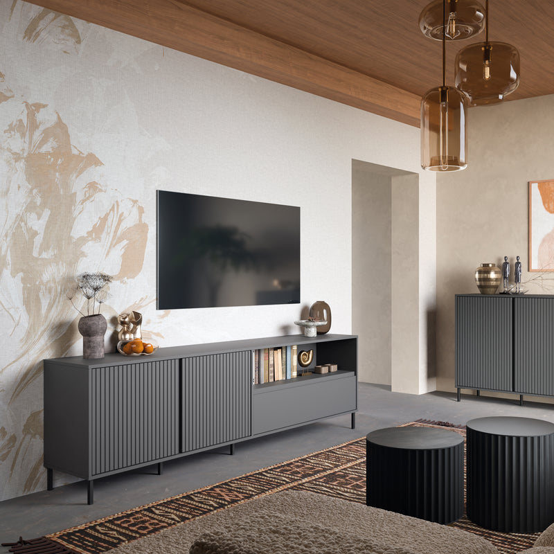 Avenale TV Cabinet 2 Door 1 Drawer in Anthracite – image 5