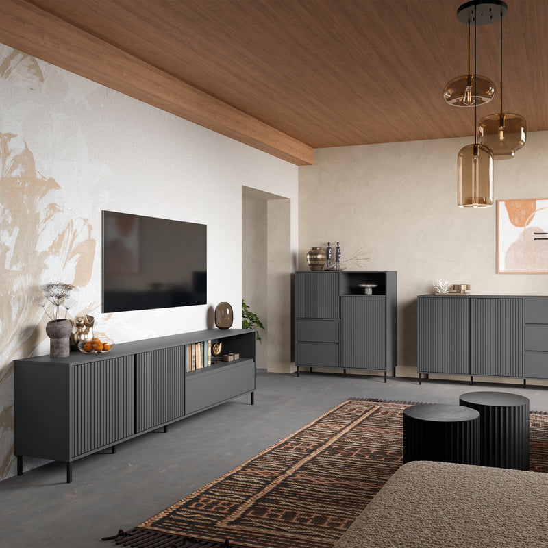 Avenale TV Cabinet 2 Door 1 Drawer in Anthracite – image 6
