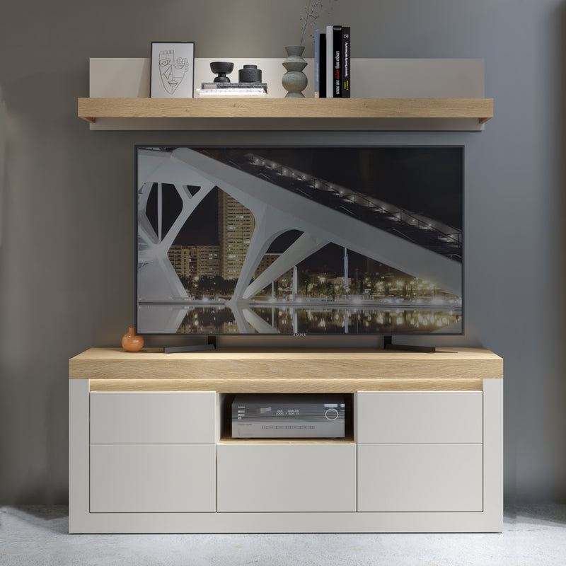 Naxxar TV Cabinet with 2 Doors and 1 Drawer in Cashmere and Stone Oak – image 3