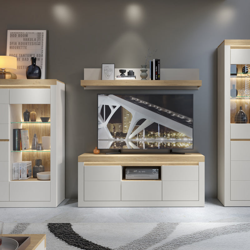Naxxar TV Cabinet with 2 Doors and 1 Drawer in Cashmere and Stone Oak – image 4