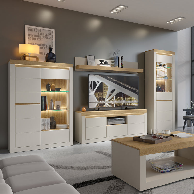 Naxxar TV Cabinet with 2 Doors and 1 Drawer in Cashmere and Stone Oak – image 6