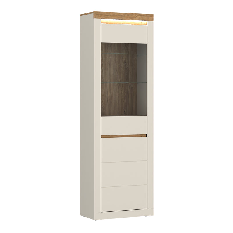 Naxxar Tall Display Cabinet with 1 Door in Cashmere and Stone Oak – image 1