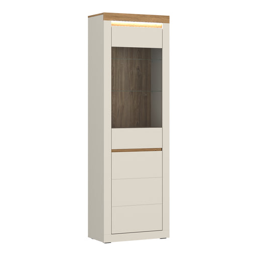 Naxxar Tall Display Cabinet with 1 Door in Cashmere and Stone Oak – image 1