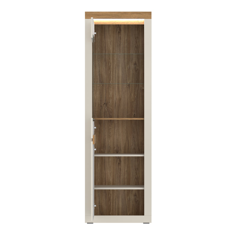 Naxxar Tall Display Cabinet with 1 Door in Cashmere and Stone Oak – image 2