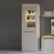 Naxxar Tall Display Cabinet with 1 Door in Cashmere and Stone Oak – image 3