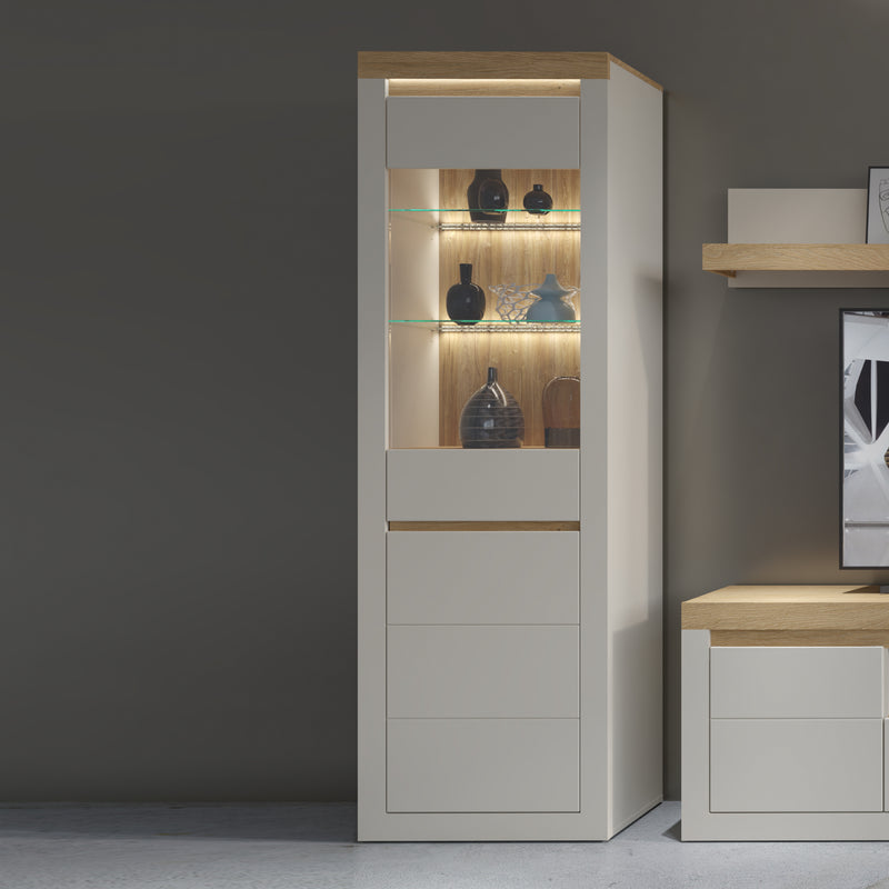 Naxxar Tall Display Cabinet with 1 Door in Cashmere and Stone Oak – image 3