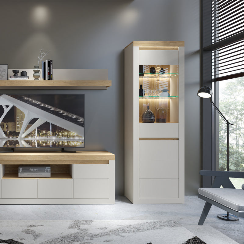 Naxxar Tall Display Cabinet with 1 Door in Cashmere and Stone Oak – image 5
